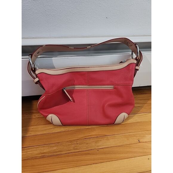 Tignanello Salmon Pink with Tan Trim Leather Shoulder Bag - Picture 11 of 11
